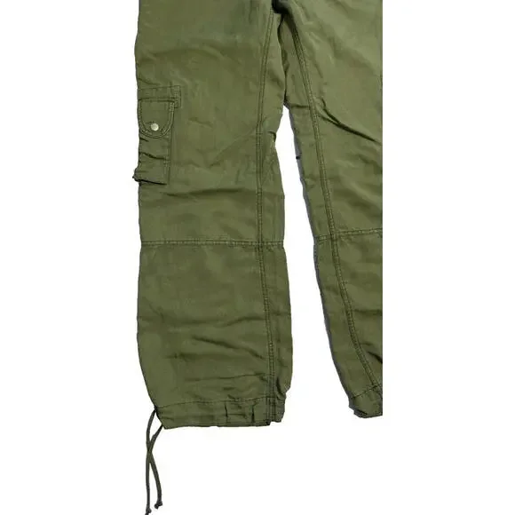 Anthropologie Linen Blend Cargo Utility Jogger Pants Womens 2 Boho Green NWOT - Picture 3 of 7